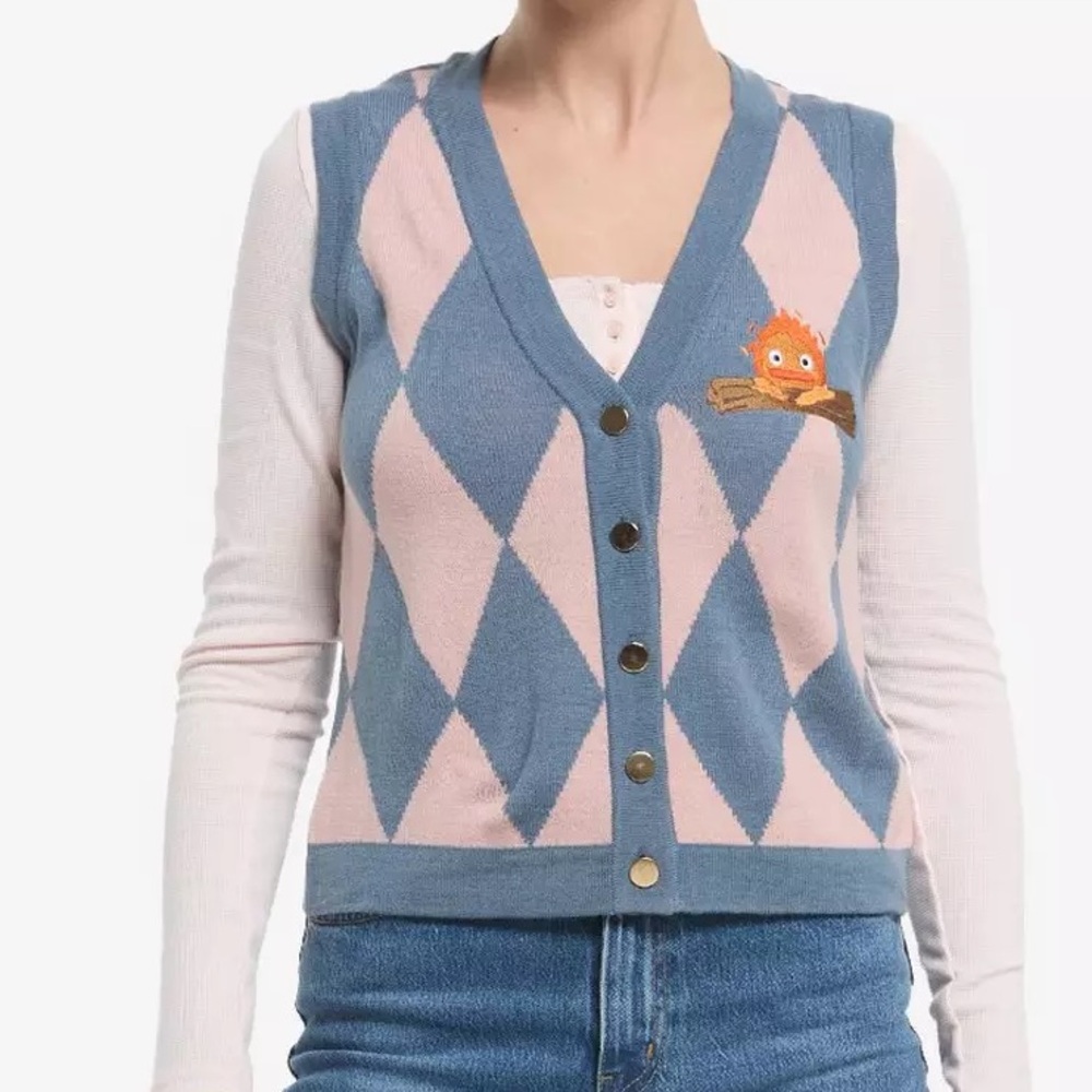 Studio Ghibli Howl's‎ Moving Castle Calcifer Argyle Crop Sweater Vest Hot Topic